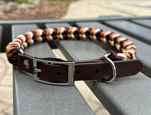 Coiled Charm Hand Braided Dog Collar in Mustard, Burgundy, & Cream