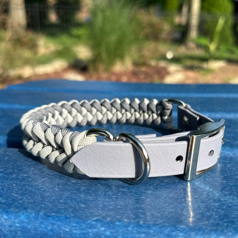 Fishtail Hand Braided Dog Collar in Graphite & Smoke