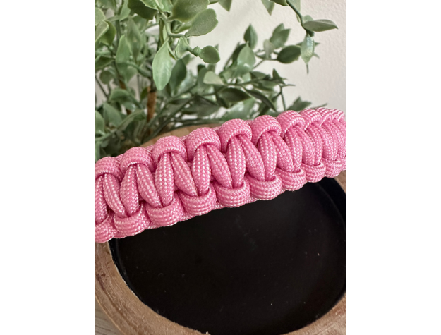 Cobra Braid in Pink & White Stripes - Handmade Dog Collar