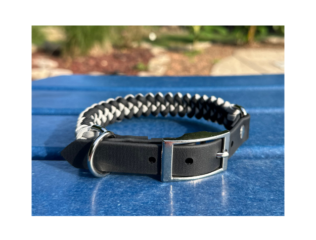 Fishtail Hand Braided Dog Collar in Black & Smoke
